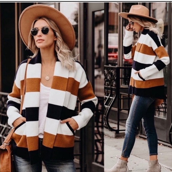 Fate Sweaters - Fate The Penelope Stripe Open Front Cardigan Sweater Women’s SZ Medium Multi